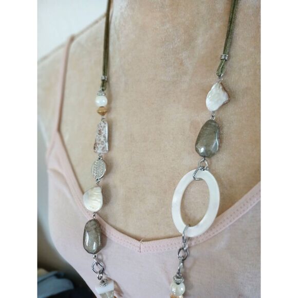 Chico's Natural style boho-chic 34" necklace with faux shell stone-look beads - Picture 2 of 5